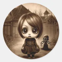Weird Big Eyed Chibi Girl Halloween Classic Round Sticker