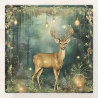 Magical Fantasy Deer and Forest Lights Glass Coaster