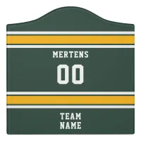 Sports Team Your Name Number Green Gold White Door Sign