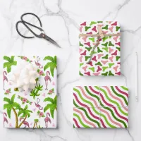 Tropical Flamingos and Flowers Wrapping Paper Sheets