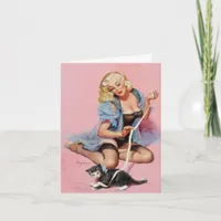 Kitten and Vintage Pinup Birthday Card