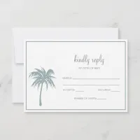 Dusty Blue Tropical Palm Tree Wedding rsvp