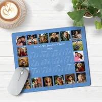 2025 French Blue Multiple Photo Collage Calendar Mouse Pad