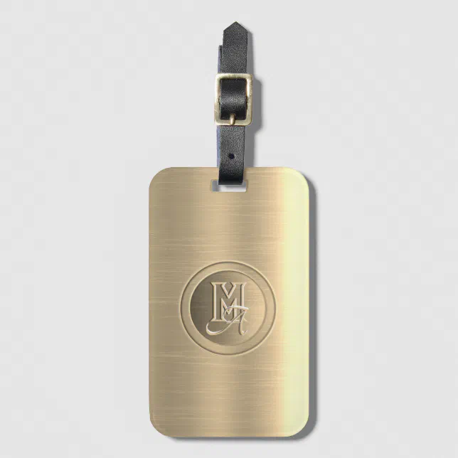 Metallic Gold Steel Engraved Monogram Luggage Tag