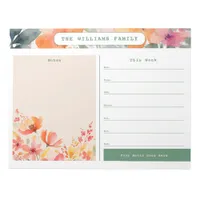 Watercolor Floral Weekly Family Calendar and Notes