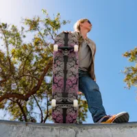 Modern fractal pattern, blush colors on black skateboard