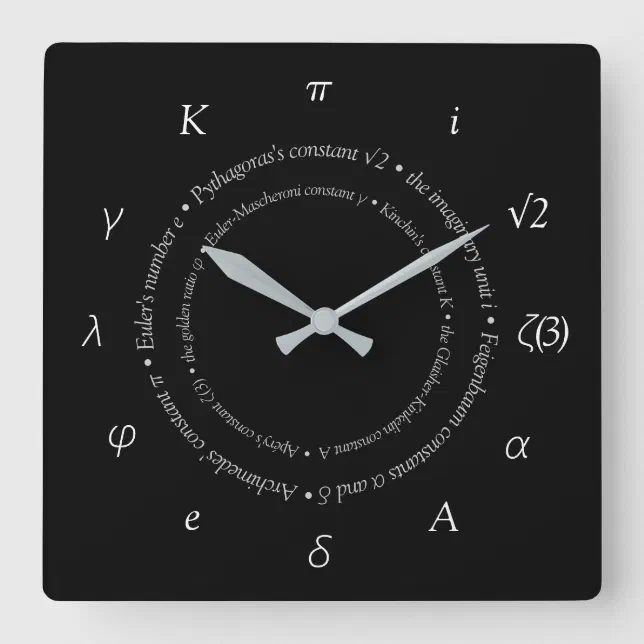 Mathematical Constants Square Wall Clock
