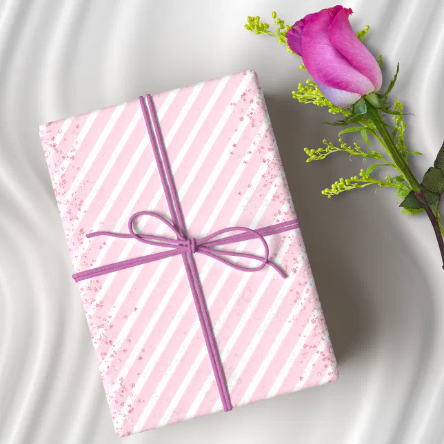 Pink Stripes and Glitter Elegant  Wrapping Paper