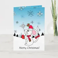 Personalized Cute Cartoon Mouse Eating a Snowflake Card