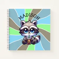 Cute Kawaii Raccoon with Bubble Tea Personalized Notebook