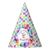 Cute Colorful Watercolor Bunny and Polka Dots Party Hat