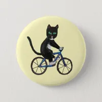 Cycling cat pin badge Black and white cat