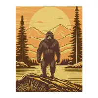 Retro Bigfoot Vintage Sasquatch Mountains   Wood Wall Art