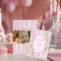 Wildflower Wild One Boho Girl Photo 1st Birthday Invitation