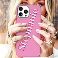 Cute Fuchsia Pink Minimalist Custom Name iPhone 16 Pro Max Case