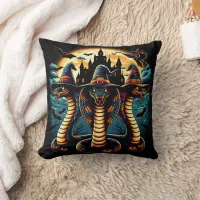 Halloween snakes in spooky attire at twilight throw pillow