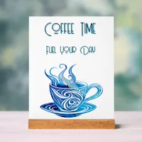 Artistic Blue Coffee Cup with Swirling Patterns Acrylic Sign