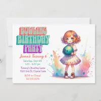 Bowling Party Girl's Anime Birthday Invite