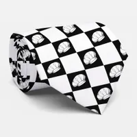 Black White Checkered Restaurant Chef Hat Pattern Neck Tie