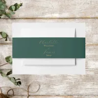 Elegant Gold Script Green Wedding Invitation Belly Band