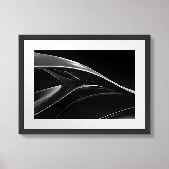 Waves in Chrome abstract black & white photograph Framed Art