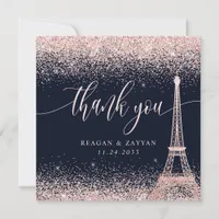 Paris Eiffel Tower Rose Gold Wedding Thank You Card