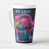 Monogram Brightly Colored Flowers in a Basket | Latte Mug