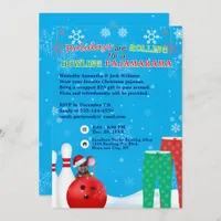 Holiday Christmas Bowling PJs Pizza Party Sky Blue Invitation