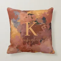 Trendy Chic Terracotta Rust Orange Brown Monogram Throw Pillow