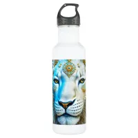 Majestic White and Gold Lion   Stainless Steel Water Bottle