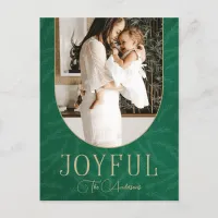 Green Gold Modern Botanical Arch Joyful Photo     Holiday Postcard