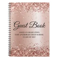 Glittery Rose Gold Glam Gradient Graduation Guest Notebook