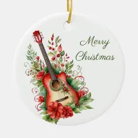 Merry Christmas Boho Guitar and Flowers Ornament