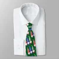 Festive Christmas Gnomes with Snowflakes Neck Tie