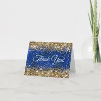 Glitter Gold Lapis Lazuli 50th Birthday Thank You Card