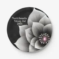 Timeless Elegance: Black & Silver Blossom Wedding  Paper Plates