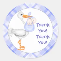 Stork & Twin Boys Thank You Classic Round Sticker