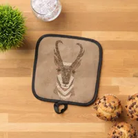 Southwest Pronghorn Antelope Head Tan Pot Holder