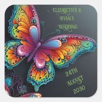 Whimsical Butterfly Romance Wedding Invitation Square Sticker