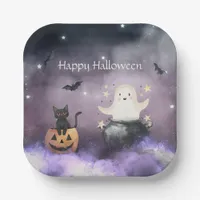 Cute Cat and Ghost Halloween Paper Plates