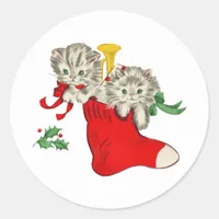 Christmas Kittens Vintage Gift Classic Round Sticker