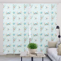 Beachy Blue Crab, Lobster, Starfish, Sand Dollar Blackout Curtains