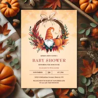 Orange Cute Gnome Fall Pumpkin Wreath Baby Shower Invitation