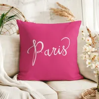 Chic Hot Pink and White Paris Typography Throw Pillow