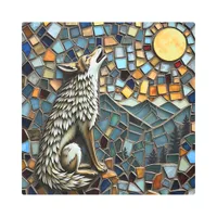 Mosaic Tile Wolf Howling at the Moon Metal Print