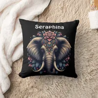 Elephant with vibrant floral patterns throw pillow