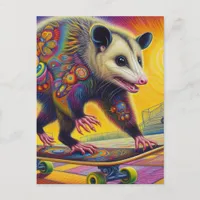 Skateboarding Surreal Adorable Opossum  Postcard