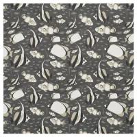 Tropical Angelfish Pattern on Charcoal Grey Fabric