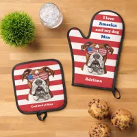 American Flag Cool Mom or Dad of an Bull Dog Oven Mitt & Pot Holder Set