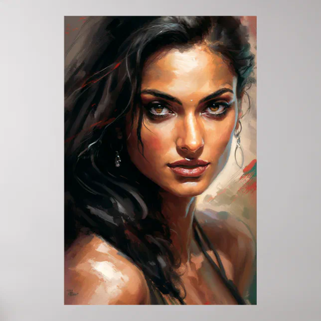 Bollywood Star Indian Woman Portrait Oil Painting Poster